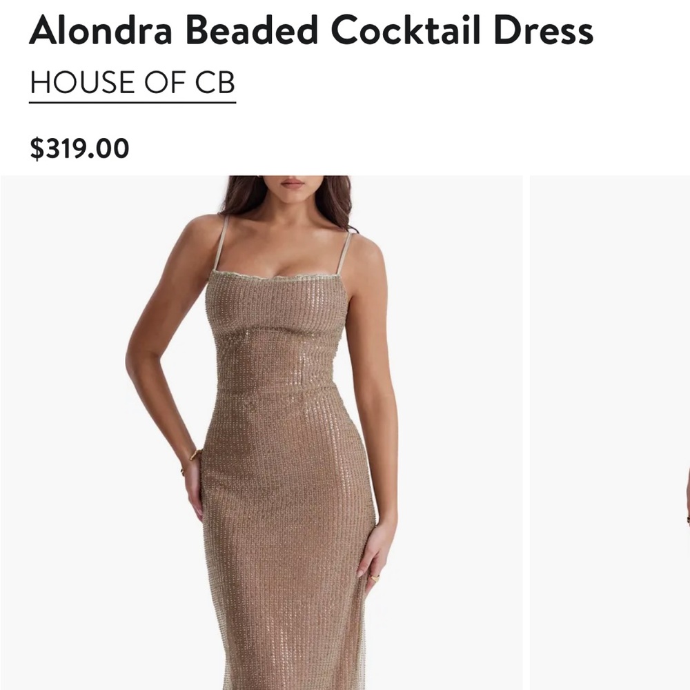 House of CB ‘Alondra’ Cafe Au Lait Beaded Maxi Dress NWOT, Size S